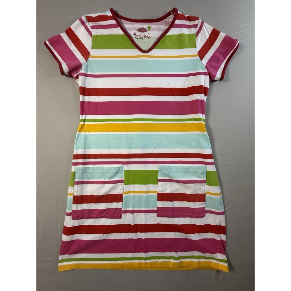 Three Friends Colorful Striped Ladies Dress Cotton/Spandex Size M
